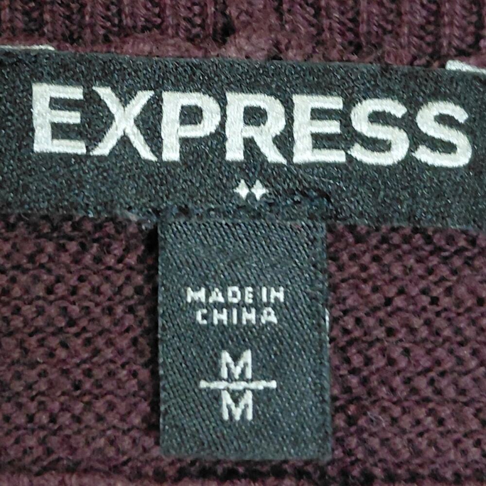 Express Burgundy Mock Neck Ribbed Knit Stretch Top Women Size M - Picture 4 of 11
